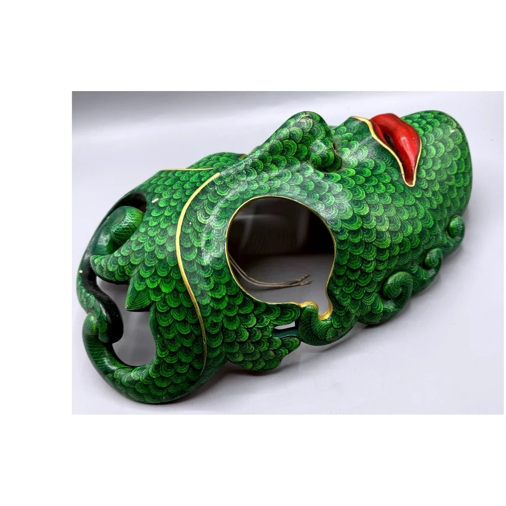 Balinese Batik Wood Mask Green Scale Hand Painted Bali Indonesia Folk Art 11.5in